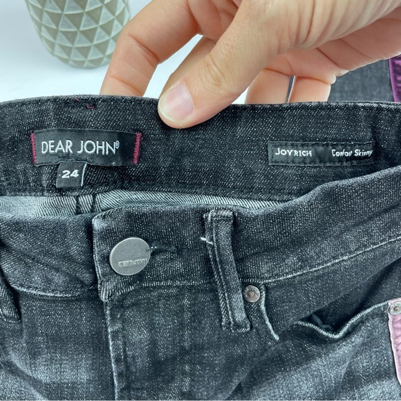 Dear John Joy Rich Skinny Black Purple Velvet Stripe Denim Jeans Women Size 24 - Picture 4 of 9